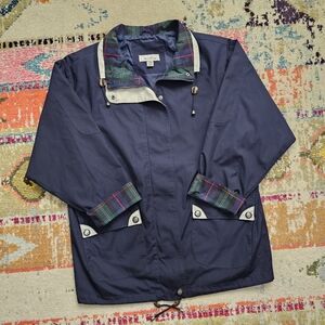 1 Madison Womens Large Jacket Windbreaker Plaid Trim Collar Water Resistant